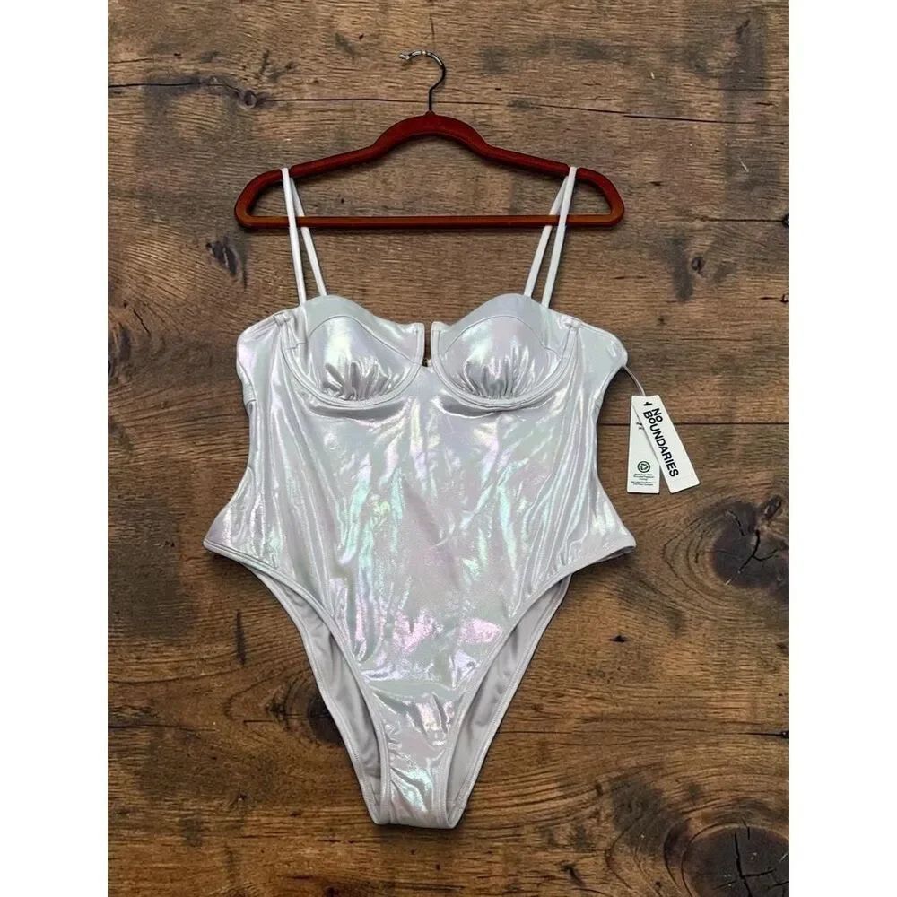 NEW No Boundaries One Piece Swimsuit Small 4-6 Iridescent Moonlight Pearl NWT